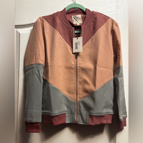 AMPERSAND AVE Jackets & Blazers - AMPERSAND AVE Pink and Gray Bomber Jacket